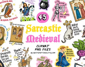 Sarcastic Medieval PNG bundle, Medievalcore funny clipart and digital files for stickers and sublimation, Ren Faire, Renaissance