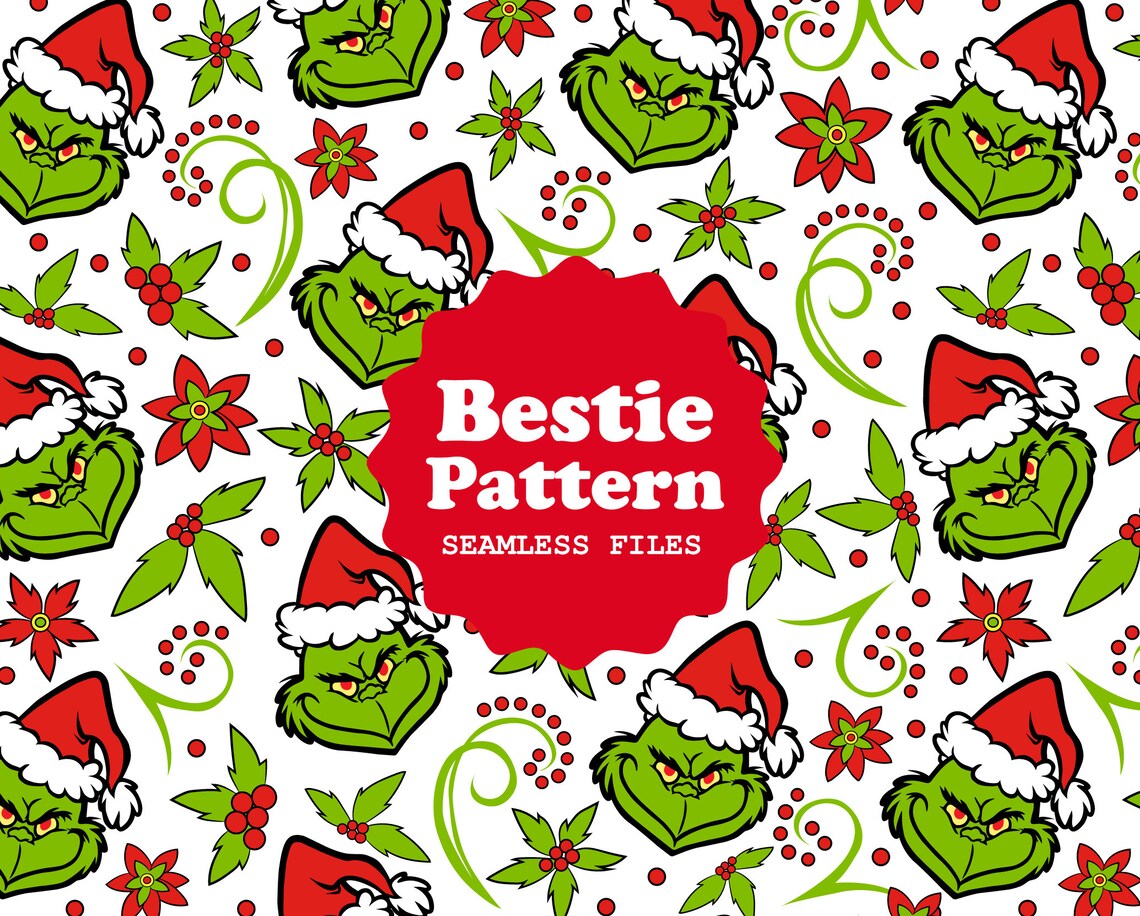 Grinch Floral Seamless Pattern Grinch Seamless File Grinch Etsy