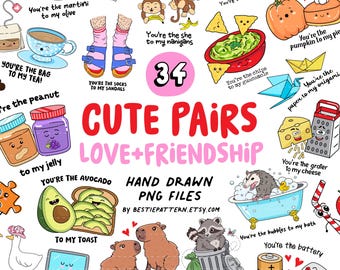 Funny Pairs Puns Bundle PNG Sublimation Clipart Corny Quotes Funny Stickers Digital Files Valentines Day Sarcastic Retro Food Puns Kids