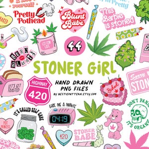 Stoner Girl PNG Bundle Stoner Girl Clipart Sublimation gâteau au cannabis Stoner rose fichiers numériques Cannabitch Pretty Stoner Art Cute Weed 420