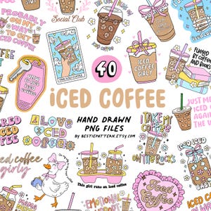 Eiskaffee PNG Bundle Kaffee Zitate Sprüche Sublimation Kaffee Clipart Niedlicher Eiskaffee Aufkleber Lustig Tarot Dumme Gans Kaffee Girlie Girly