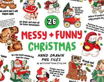 Messy and Funny Christmas PNG bundle, Sarcastic clipart swearing and adult digital files for stickers and sublimation, puns and quotes