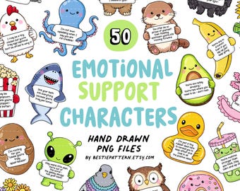 Emotional Support Characters PNG bundle, Animals, Clipart, Mental Health, stickers, sublimation, Affirmations, Kids, Regulate Emotions, Cute