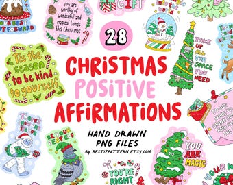 Christmas Positive Affirmations PNG bundle, mental health clipart and digital files for stickers, holiday season funny quotes sublimation