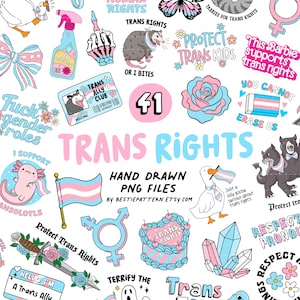 Bundle PNG droits trans, citations cliparts pour sublimation Droits trans ou je mords Stickers droits humains justice sociale transgenres Pastel LGBTQIA