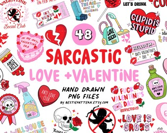 Sarcastic Valentine Bundle Anti Valentine PNG Sublimation Clipart Naughty Quotes  Funny Stickers Rude Digital Hater Valentines Day Swear