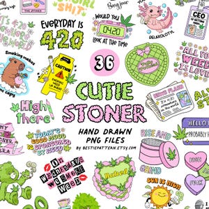Stoner PNG Bundle Stoner Girl Stoner Babe Clipart Sublimation Cannabis Pink Aufkleber Digitale Dateien Lustig Bücherwurm Stoner Girl Süßes Weed 420