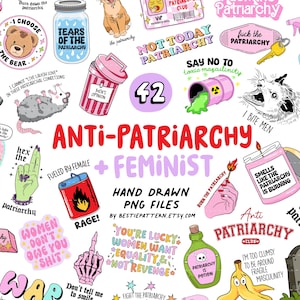 Paquete PNG contra el patriarcado Furia femenina Sublimación feminista Citas de clipart Misoginia Anti hombres Pegatinas divertidas Diseños de mujeres Elijo al oso