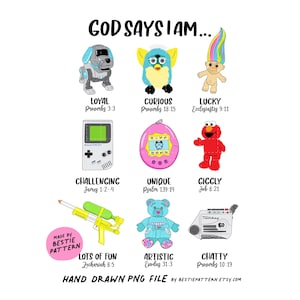 Gott sagt, ich bin 90er Jahre PNG 90er Jahre Clipart 90er Jahre Spielzeug Bundle Clipart Sublimationsdatei Designs 90er Jahre Freunde lustig PNG für T-Shirt Vintage-Shirt Retro