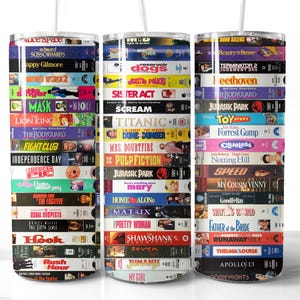 Conception d'emballage de gobelet VHS film des années 90 PNG gobelet transparent des années 90 gobelet vidéo des années 90 sublimation téléchargement numérique 20 oz gobelet Films des années 90