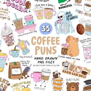 Lot de calembours à café PNG citations sur le café dictons sublimation clipart café Sticker café glacé amateur de café drôle Girlie coquette de café girly