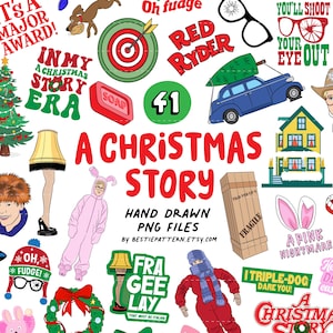 Paquete de historias de Navidad Paquete de imágenes prediseñadas de Navidad Conjunto de sublimación de historias de Navidad Citas Navidad Años 80 Película VHS de Navidad Ralphie