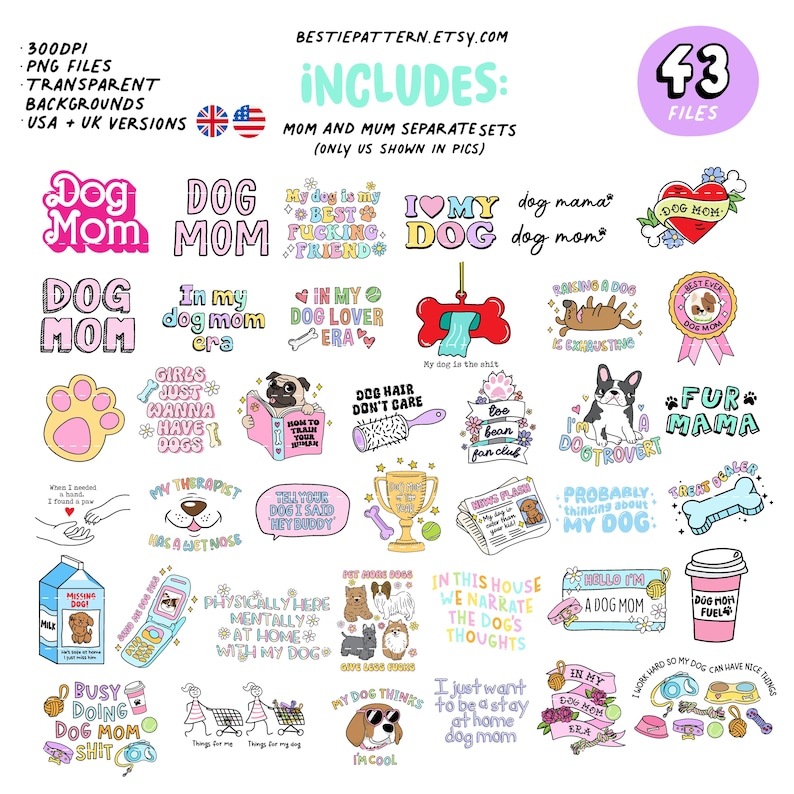 Dog Mom PNG Bundle Dog Mama Sublimation Clipart Lover Quotes Funny Stickers T Shirt Tarot Card Dog Mum Dog Mom Era Fur Mama Dogtrovert image 2