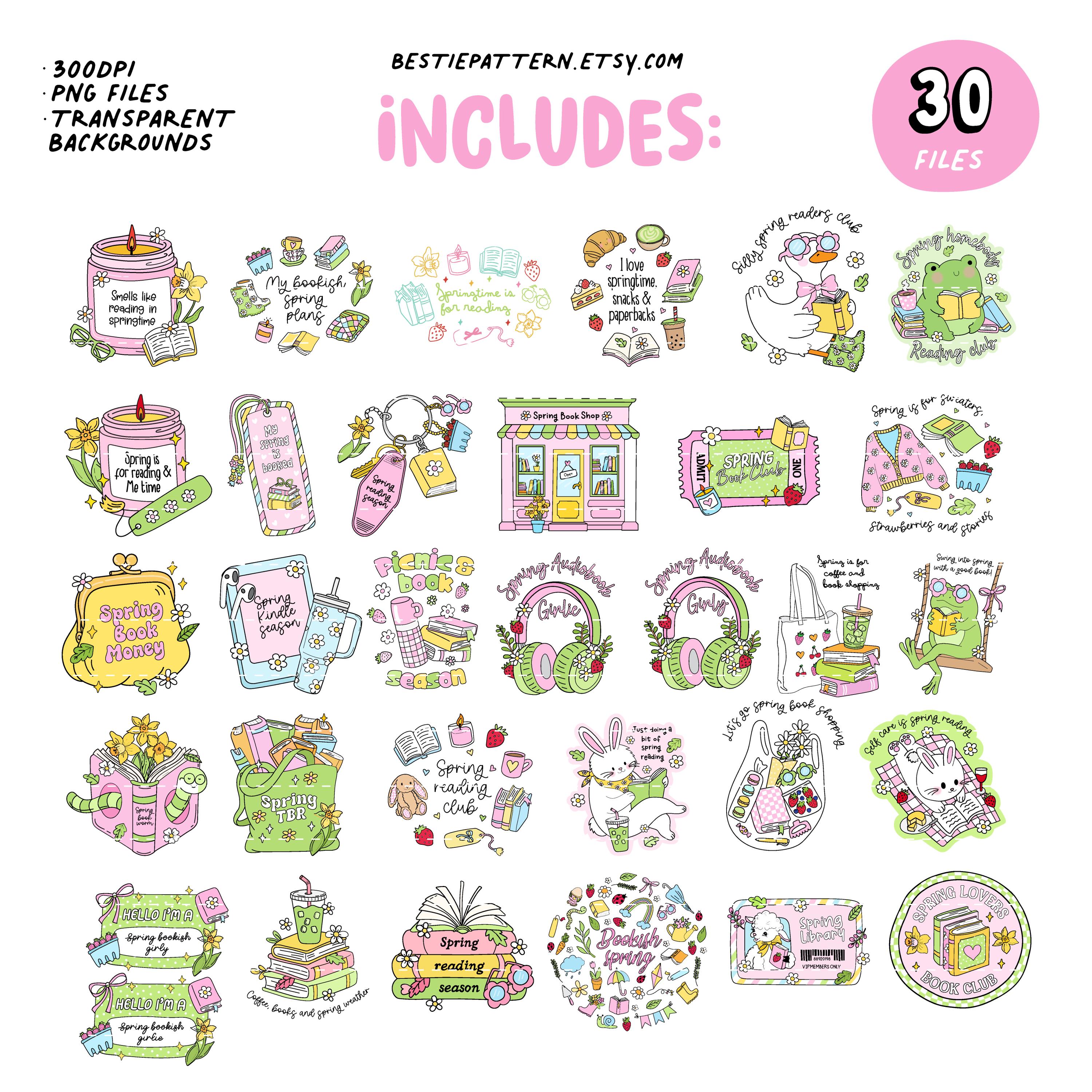Bookish Spring PNG Bundle Spring Files and Clipart for Designs ...