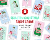 Christmas Skeleton Tarot Cards PNG Bundle Skeleton Clipart Sublimation Digital Files Hand Drawn Sarcastic Skeleton Holiday Set Sticker