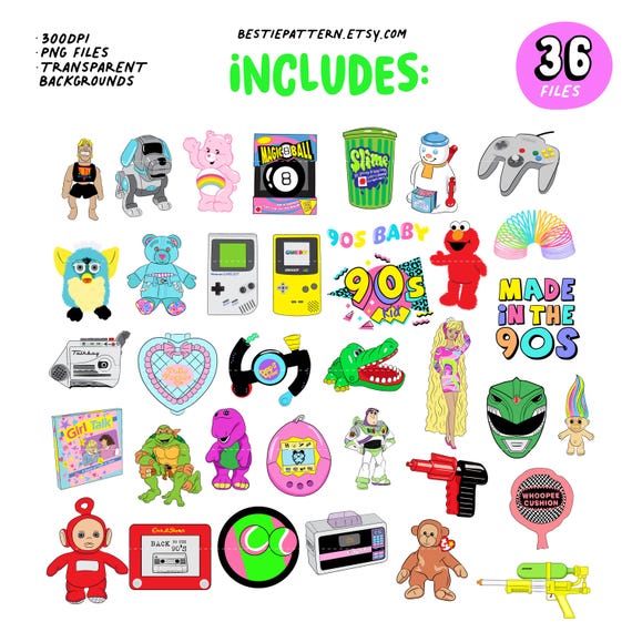 90s Toys Bundle, 90s Sublimation Designs, 90s Clipart, 90s Toys