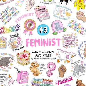 Paquete de imágenes PNG feministas, antipatriarcado, furia femenina, sublimación, imágenes prediseñadas, citas, misoginia, antihombres, pegatinas divertidas, diseños para mujeres, elijo al oso