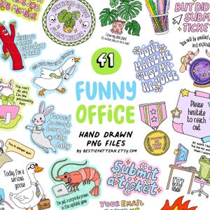 Paquete de imágenes PNG de oficina divertidas, diseños de imágenes prediseñadas de oficina sarcásticas, pegatinas, sublimación, marcapáginas, citas de trabajo, compañero de trabajo, animal sarcástico