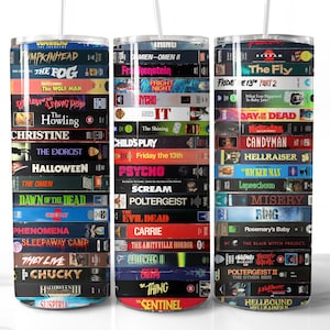 Horror Movie VHS Tumbler Wrap PNG Horror Movie Horror Characters Sublimation Video Tapes 80s Horror 90s Horror Download 20oz Retro Horror