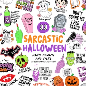 Sarcastische Halloween PNG-bundel, sarcastisch sublimatiebestand, Halloween-bundel, leuke spookbundel, Halloween retro, sarcastisch skelet clipart