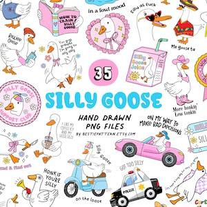 Bundle PNG Silly Goose Silly Goose en vrac Sublimation Clipart cite Stickers drôles Dilly Dally Duck Goose ère signet livresques