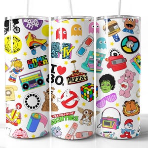 Conception d'emballage de gobelet des années 80 PNG des années 80 sans couture gobelet Wrap des années 80 gobelet drôle sublimation fichier en téléchargement numérique 20 oz gobelet dessin animé bébé des années 80