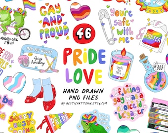 プライドゲイPNGバンドルデジタルファイルとクィアクリップアートデザイン、ステッカー昇華、LGBTQ、レインボー、引用、サウンドデイ