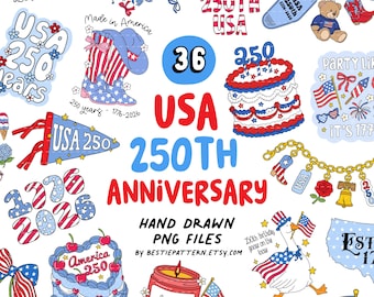 USA 250th Anniversary PNG Bundle, America 250 digital files, clipart for designs, stickers, sublimation, quotes, patriotic, 4th July, kids