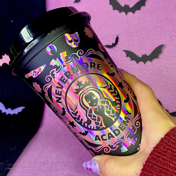 Wednesday Adams Netflix 2022 gothique Starbucks Tumbler Boisson chaude tasse holographique 16 oz