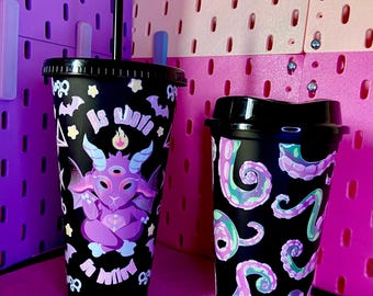 Cthulhu Baphomet Halloween Milk box Cute Kawaii Goth Holographic Hot Cold Bottle Tumbler