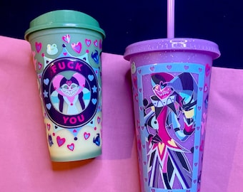 Helluva Boss Fizzarolli Stolas Tumbler Straw Coffee Cup Bottle