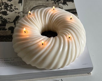 Halo Six Wick Sculptural Candle | Donut Candle | XL Christmas Swirl Wreath Candle | Christmas Table Centerpiece | Gift |