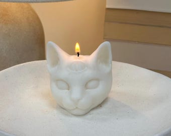 Cat Head Candle | Mystical Third Eye | Evil Eye Protection | Peace | Custom Candle | Halloween Decoration | Cat Candle |