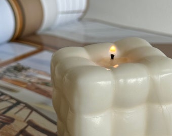 Square Pillow Bubble Candle | Natural Soy Wax | Birthday Gift | Minimal Home Decor |