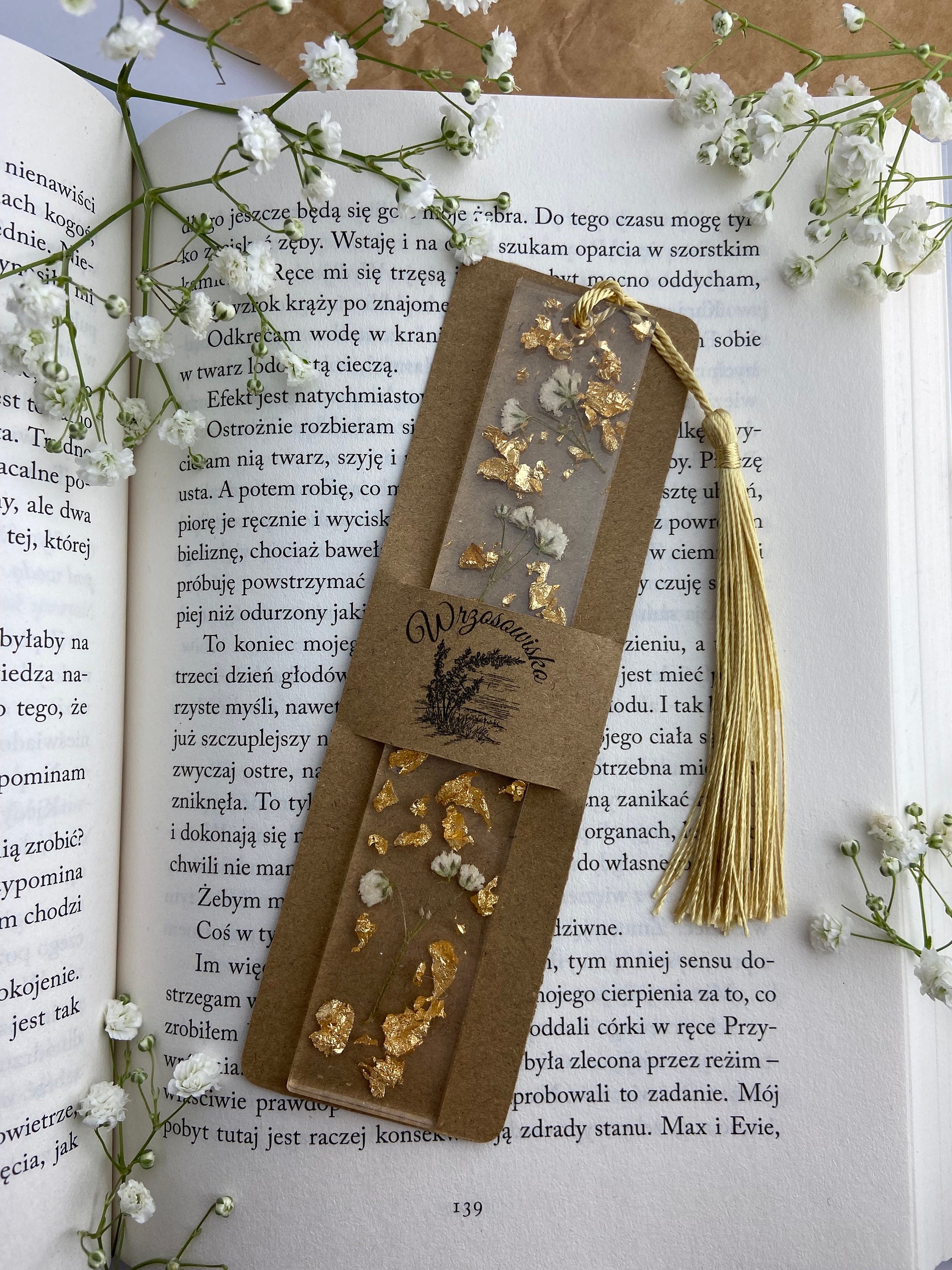 Epoxy resin bookmark, bookmark with dried gypsophila flowers, original Christmas gift, Christmas gift