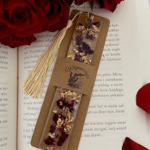Epoxy resin bookmark. Epoxy resin bookmark with dried roses. Personalized bookmark for a holiday gift.