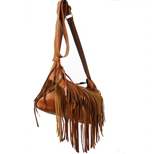 Camel Leather Fringe Crossbody, Camel Western Purse Leather Hobo Bag, Rustic Bohemian Hobo Bag