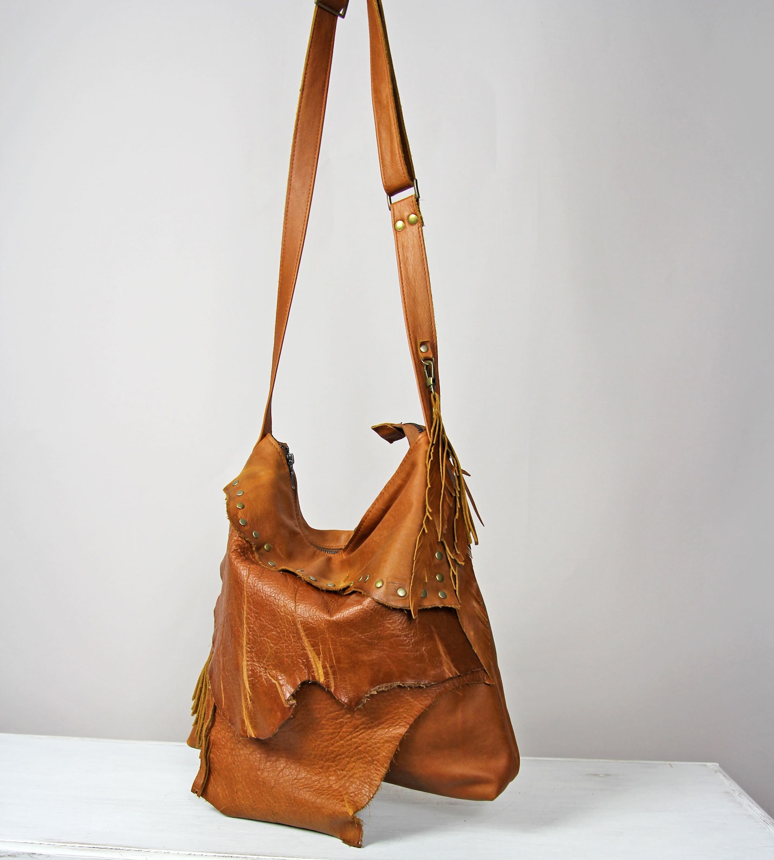 Unique Bohemian Fringe Leather Hobo Bag Large Tribal Leather Etsy