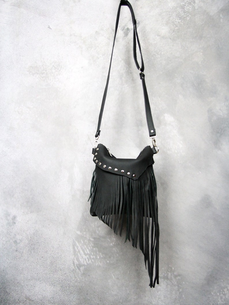 Small Leather Fringe Crossbody Bag With Studs Handmade - Etsy