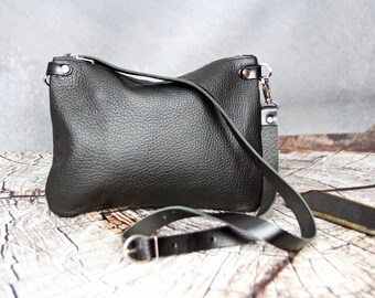 Black leather crossbody bag Leather handbag Handmade leather shoulder bag leather Black crossbody purse for women Gift for her