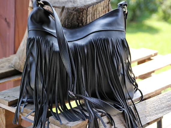 Black Fringe Bag Bohemian Leather Fringe Crossbody Western 