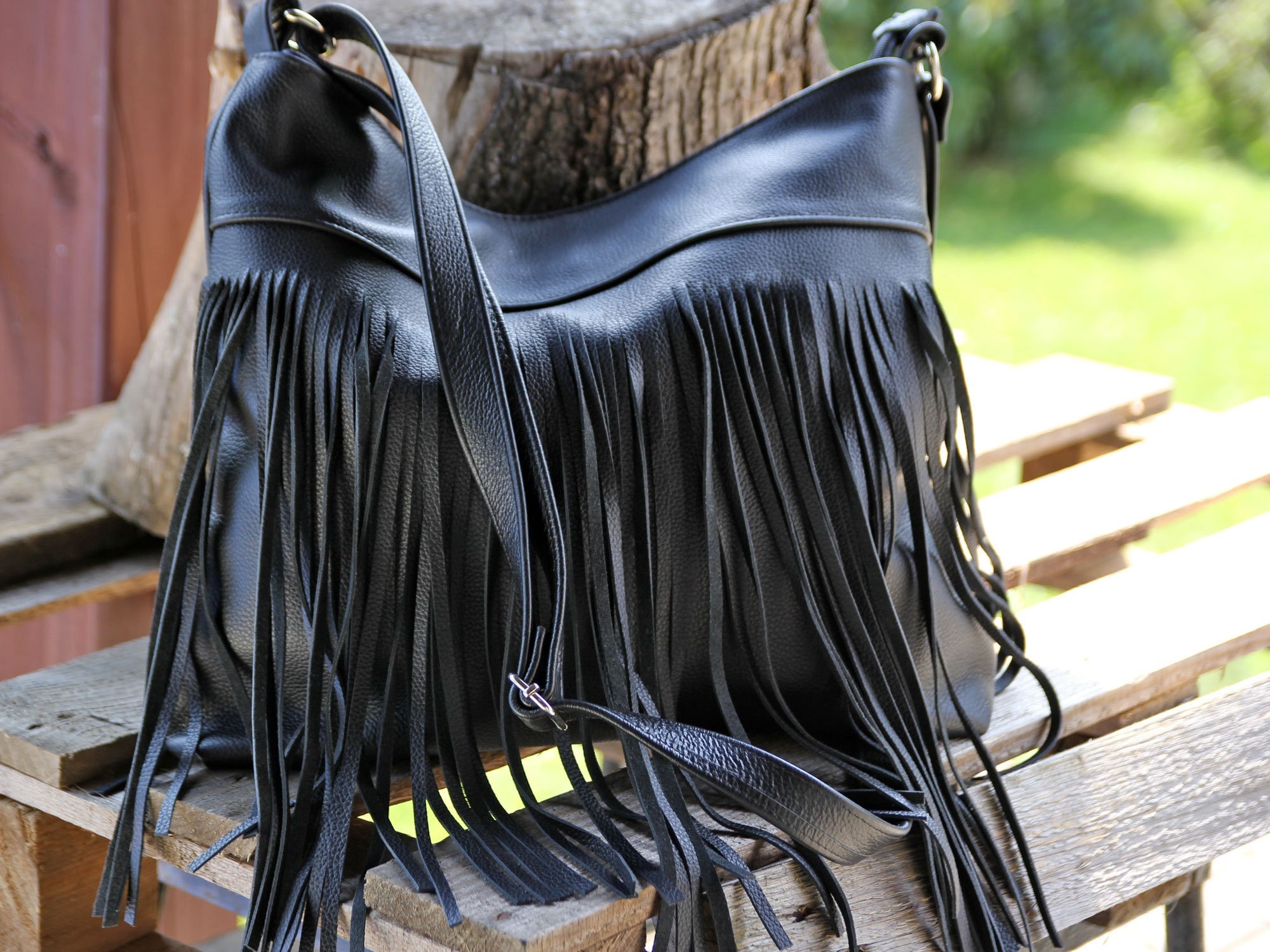 Fashionable Black Leather Bag With Fringes Handmade Boho Style Crossbody Bag Western Chic Hobo Bag Rustic Boh Style Shoulder Bag Etsy UK