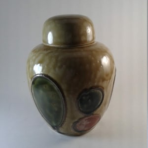 Vintage Drip Glaze Pottery Brown Ginger Jar With Balloons on Side Made in Japan