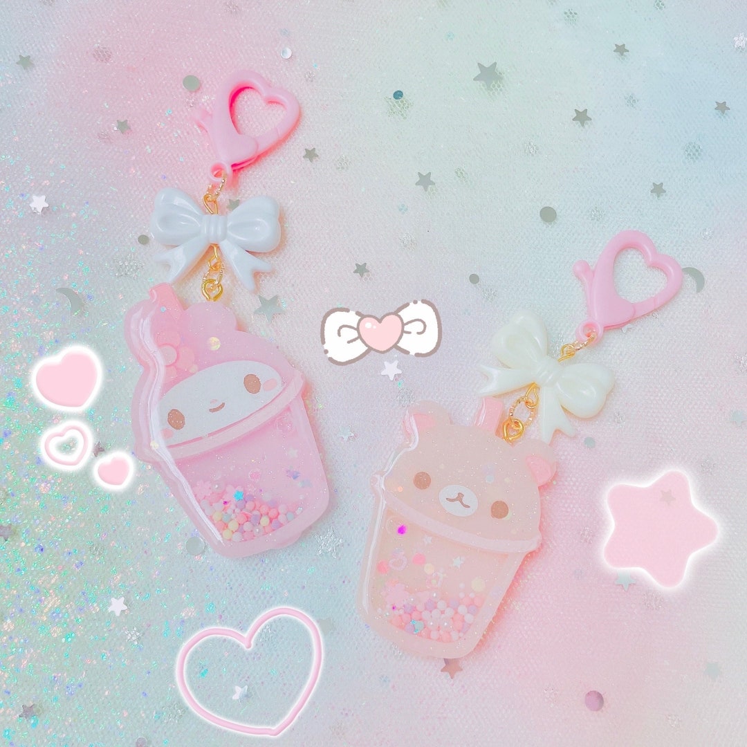 Cute Melody, Kuma Boba Tea Drink Resin Shaker Keychain Etsy