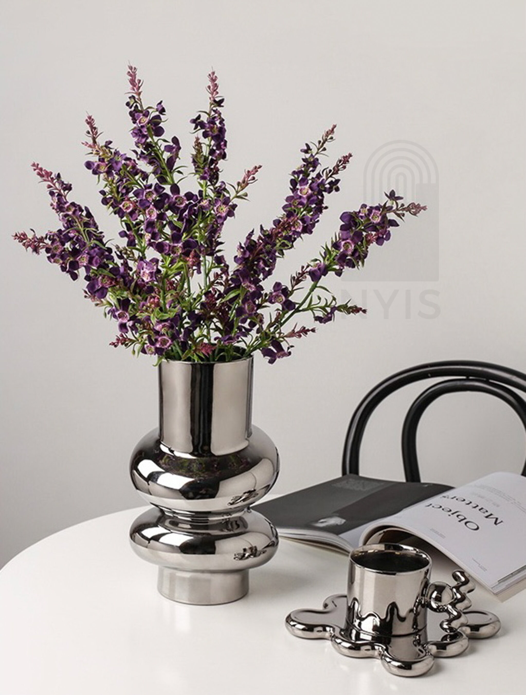 White & Silver Abstract Glazed Ceramic Vase Flower Vase Etsy