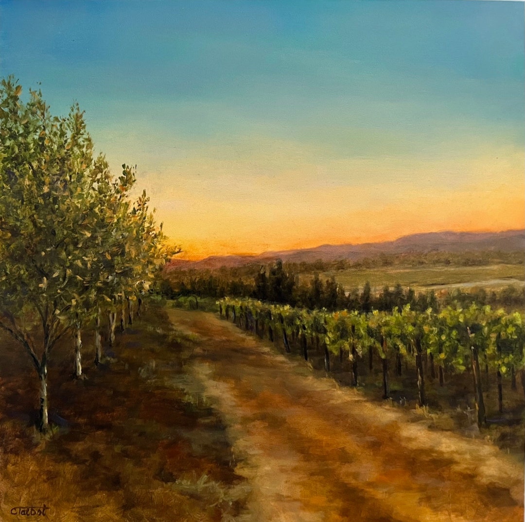 Original Oil Painting on Gesso Board Sunset in Napa Valley Etsy