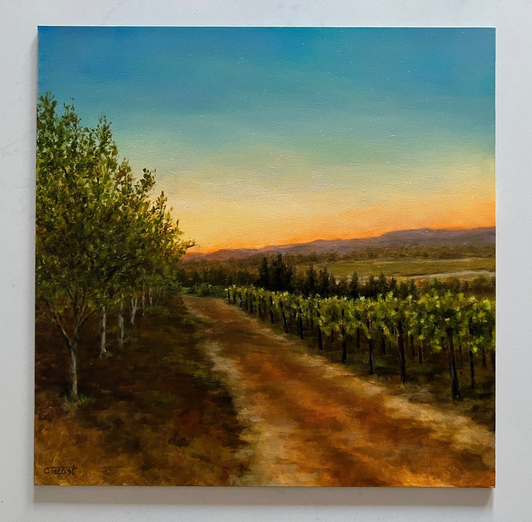 Original Oil Painting on Gesso Board Sunset in Napa Valley Etsy