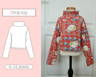 Sweater Crop Top PDF Sewing Pattern US size 4 - 6 - 7 - 8 - 10 /11 - 13 /14 years, Eur size 104 - 116 - 128 - 140 - 152 Easy For Beginners