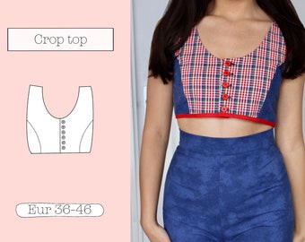 Women Crop Top, Size US 6-10-14-18, PDF Sewing Pattern, Girls Top Eur 36/38-38/40-42/44-46, Retro Top, Vintage Top, Fifties Style Top, 50s