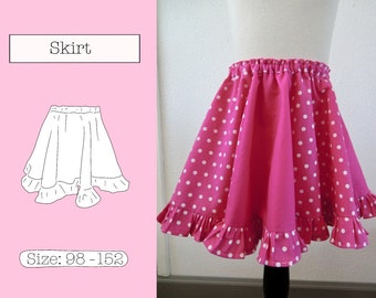 Girls, 3-12 years, Ruffle Circle Skirt PDF Sewing Pattern, Baby Girl Toddler Twirl Skirt Sewing Pattern, Easy Full Circle Skirt Pattern